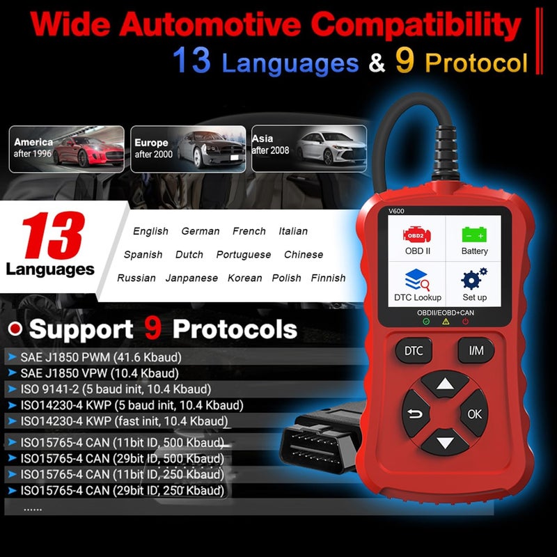 Xiauodo OBD2 Scanner Car Code Reader Support Voltage Test Plug and Play Fixd Car CAN Diagnostic Scan Tool Read and Clear Engine Error Codes for All OBDII Protocol Vehicles Since 1996（Red） - Image 4